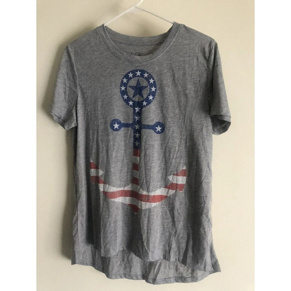 LOL Vintage Womens Tee T-Shirt USA Anchor SZ XL Grey Hi Low Hem - Picture 2 of 5